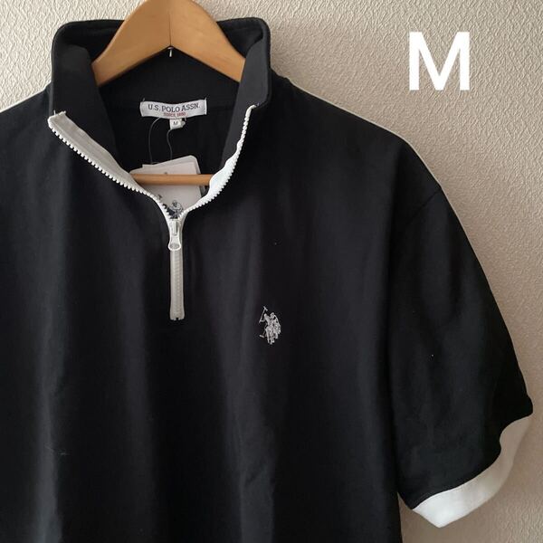【新品未使用】 U.S. POLO ASSN. ジッパー付きTシャツ 半袖 M レディース 黒