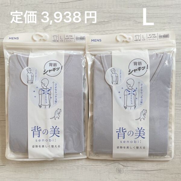 【新品未使用】 インナー シャツ 背の美 姿勢を美しく整える 下着 メンズ 男性用 半袖V首 L ライトグレー 肌着