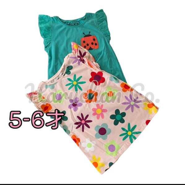 ●未使用●5-6才 クリーム花柄 フリル袖 タンクトップ セット