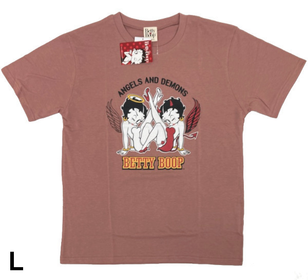 即決新品 ベティ 半袖Tシャツ 男女兼用 メンズサイズ L サーモン系 Betty Boop 送料無料 335A柄