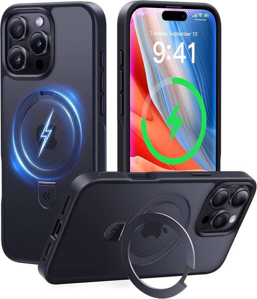 【4in1超万能モデル】CASEKOO iPhone 16 Pro 用 ケース 米軍MIL規格 ストラップホール付 ワイヤレス充電対応(ブラック)