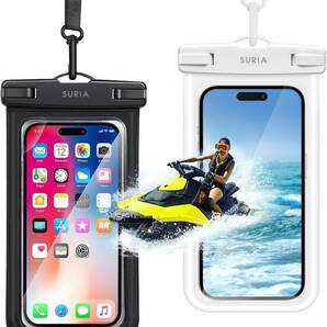 【新設計・2枚セット】 スマホ 防水ケース IPX8 完全防水 防水スマホケース 首かけ 両用 ストラップ付(ブラックxホワイト各1枚)