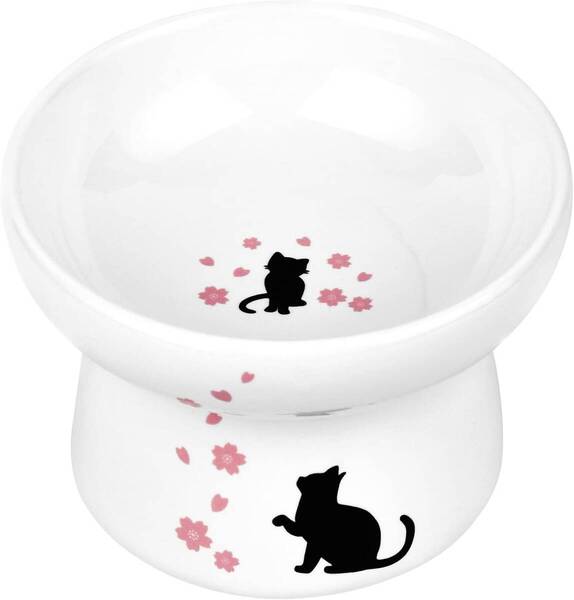 Pknoclan 脚付フードボウル 猫食器陶器 食べやすい猫えさ皿 猫柄ペットボウル 、吐き戻し防止 洗いやすい、小型犬にも