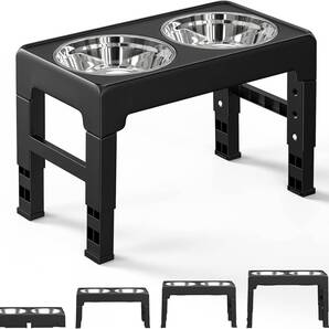ペットボウル Pawabooフードボウル 台 お皿 中型犬 大型犬 ペット用品 食器 フードスタンド付き 高度調節4段 ステンレス製 44*24*8-30CM