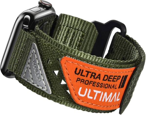 ULTIMAL コンパチブル Apple Watch バンド アップルウォッチバンド (透かし彫り-38/40/41mm(手首周り15.5-21.6cm対応), アーミーグリーン)
