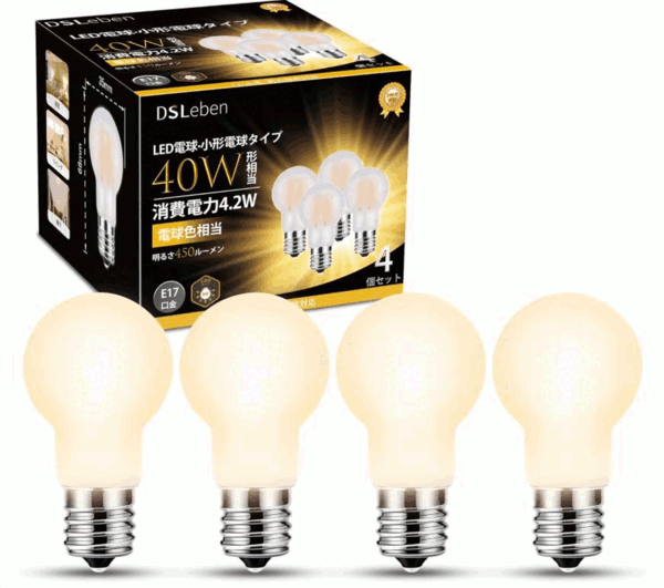 LED電球 E17口金 40W形 電球色相当 全方向タイプ 450lm ミニクリプトン電球 小形電球 省エネ 断熱材施工器具対応 調光器非対応4個パック