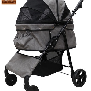 大幅値下げ!耐荷重30kg!ココハート 4輪ペットカート/ペットバギー 甘えん坊バギーBIG グレー 中型犬 多頭飼い