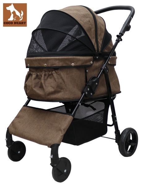 期間限定大幅値下げ!耐荷重30kg!ココハート 4輪ペットカート/ペットバギー 甘えん坊バギーBIG ブラウン 中型犬 多頭飼い