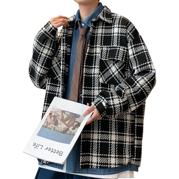 ◆チェック柄 長袖シャツ メンズ ゆったりカジュアルファッションハンサムジャケット 春秋冬【厚手】 xxL