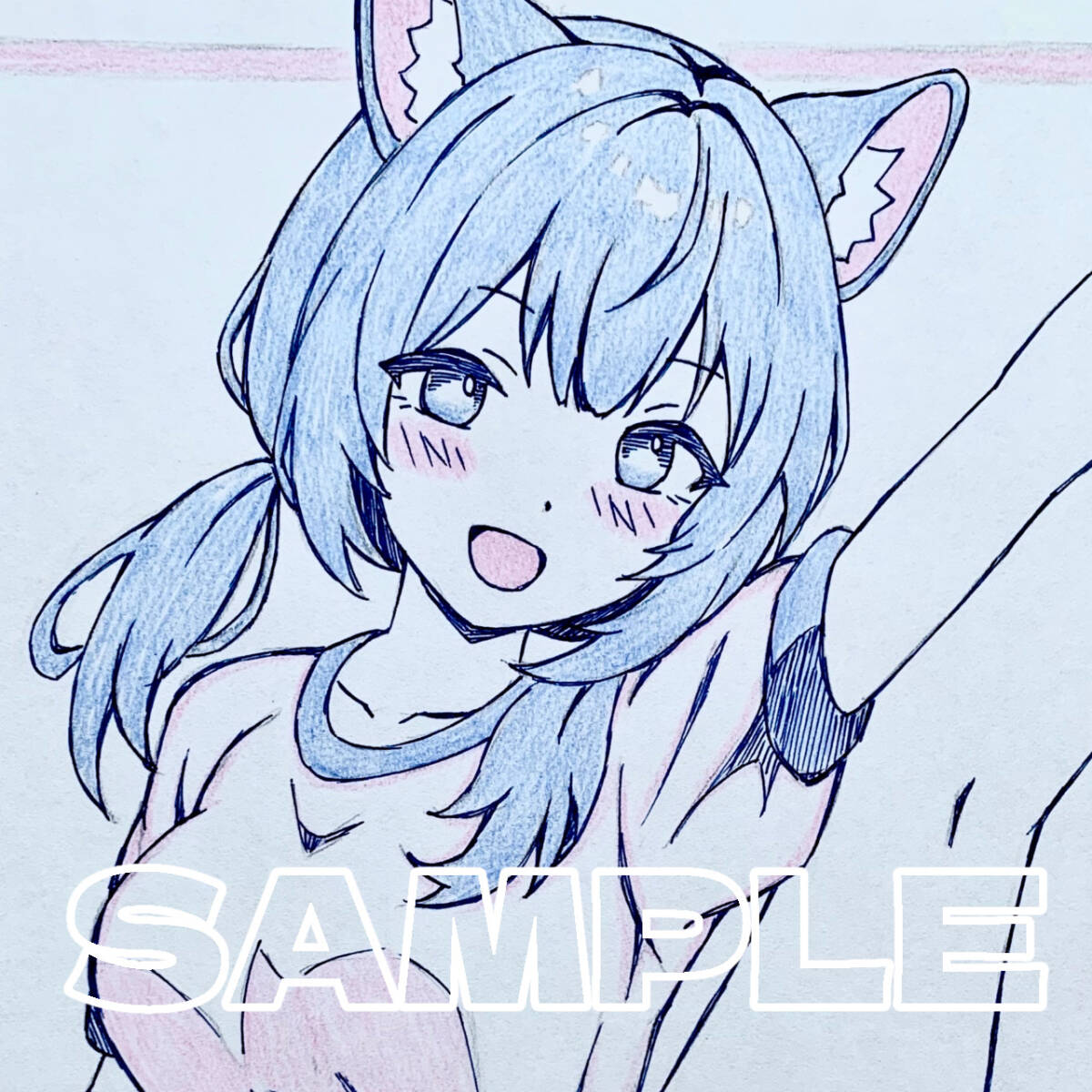 オリジナル＊手描きイラスト＊原画＊A5＊女の子 ネコ 猫娘