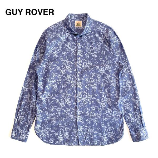 ☆美品 GUY ROVER ギローバー シャドー 花柄 カッタウェイ ドレスシャツ 青 イタリア製 総柄 Yシャツ 長袖シャツ ジャケパン