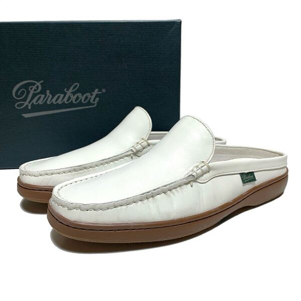 ☆美品 Paraboot パラブーツ ANCYL アンシル レザー ローファー ミュール 白 スペイン製 スリッポン モカシン サンダル CORAUX コロー