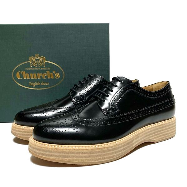 ☆未使用 Church's チャーチ ウイングチップ レザー 厚底 ダービーシューズ 黒 size 35.5 革靴 フルブローグ オックスフォードシューズ