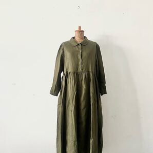 【美品】fog linen work リーザワンピース オリーブ