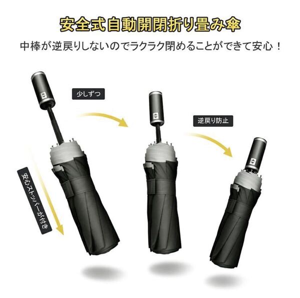 折りたたみ傘 反射テープ付き 反発防止 おりたたみ傘 メンズ 自動開閉 超撥水