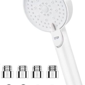 シャワーヘッド 70%節水 増圧 シャワー・ヘッド 5階段モード 極細水流 取付簡単 アダプター付き 日本語取説付 (ホワイト)