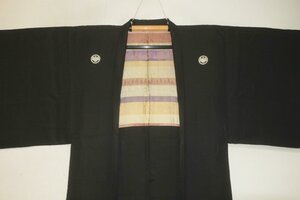 弐10418 本絹羽二重 男黒紋付羽織 裄68丈92К丸に五三桐
