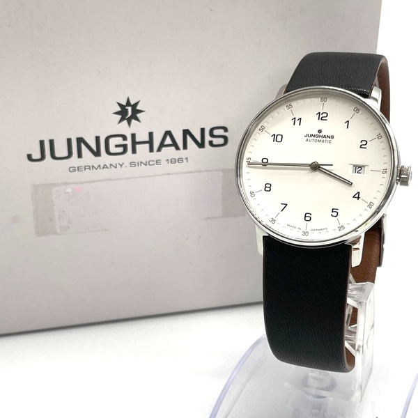 JUNGHANS ユンハンス フォーム オートマチック デイト 裏スケ 白系文字盤 レザーベルト 白系文字盤 腕時計 #A2562