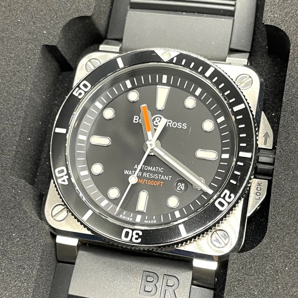 BELL&ROSS ベル&ロス デイト BR03-92-DIV-03508 黒文字盤 ラバーベルト メンズ (元箱/取説/替えベルト) ベルロス #A2598