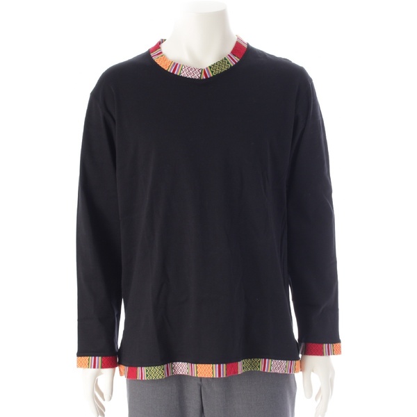ヴィンテージ Yohji Yamamoto POUR HOMME ヨウジヤマモト プールオム 90S コットン エスニック柄 長袖Tシャツ HO-T78-098 ブラック #A2744