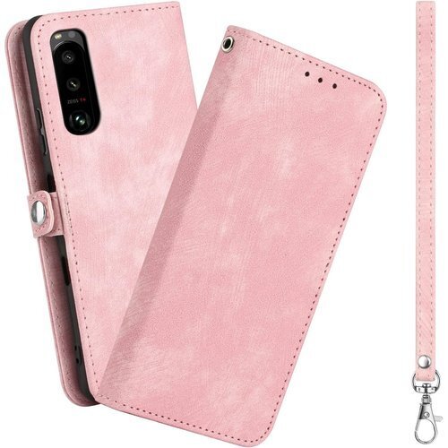 KANVOOS Xperia 5 III ケース 手帳 マホケース PUレザー 耐衝撃 全面保護 カバー ピンク 871