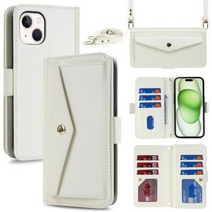 Eastwave for iPhone 15 Plus 財布型 カード収納 小銭入れ PUレザー 6色 ホワイト 1085