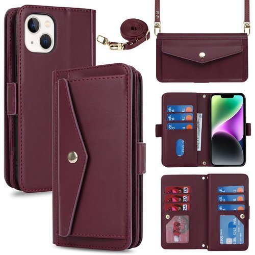 Eastwave for iPhone 14 Plus e 財布型 カード収納 小銭入れ PUレザー 6色レッド 1086