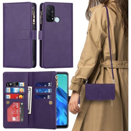 Oppo Reno5 A ケース 手帳型 ショルダー ィケース カード入れ スマホケース 携帯カバー パープル 204