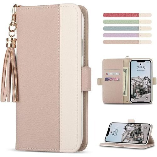 Acclink iPhone14 ケース 手帳型 カー タンド PUレザー iPhone 14アプリコットピンク 332