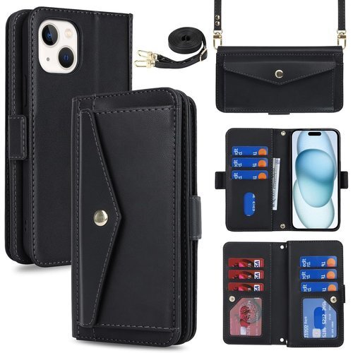 Eastwave for iPhone 15 ケース 財布型 カード収納 小銭入れ PUレザー 6色 ブラック 792
