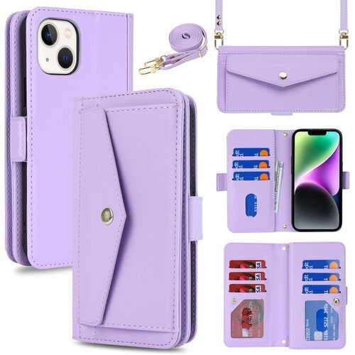 Eastwave for iPhone 14 ケース 財布型 カード収納 小銭入れ PUレザー 6色パープル 796