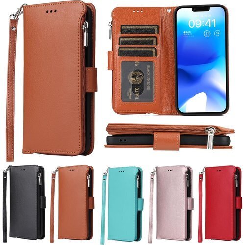 Eastwave アイフォン 15 ケース iPhon 入れ ファスナーポケット付き PUレザー 5色 ブラウン 868
