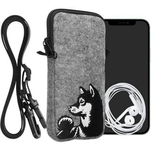 kwmobile スマホショルダー XXL - 7"対 ェルト スマートフォン 首掛け 保護ケース 柴犬デザイン 873