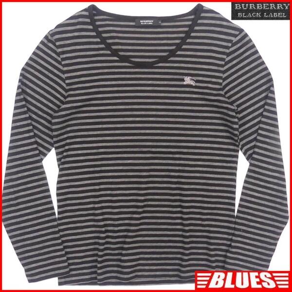 即決★BURBERRY BLACK LABEL★メンズM 廃版 Tシャツ バーバリーブラックレーベル 2 黒 ボーダー カットソー 長袖