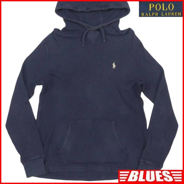 即決★POLO RALPH LAUREN★メンズ M フーディー ロングTシャツ ラルフローレン 紺 ネイビー ワッフル生地 長袖シャツ 長袖 ロンT