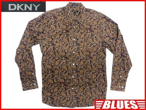即決★DKNY★メンズM ビンテージ 古着 ペイズリーシャツ ダナキャン 90s 長袖シャツ 総柄 ドレスシャツ 台湾製