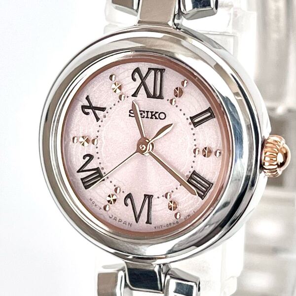 【稼働】磨き済み セイコー SEIKO レディース 腕時計 ソーラー 美品 ピンク文字盤 ゴールド s2084
