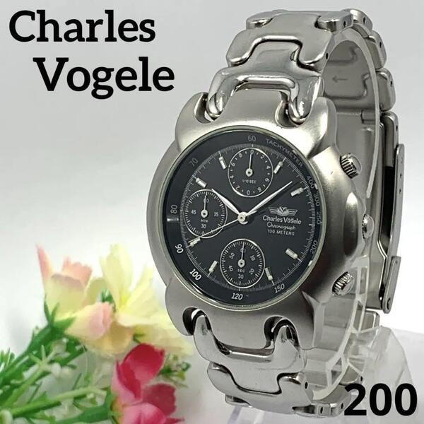200 稼働品 Charles Vogele シャルルホーゲル メンズ 腕時計 クロノグラフ ストップウオッチ 電池交換済 クオーツ式 人気 希少 ビンテージ