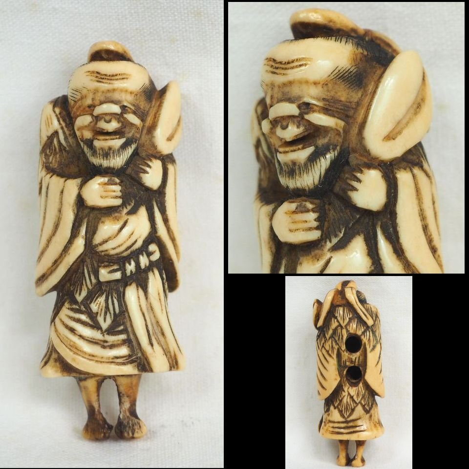 値下げ中】希少 鹿角根付 江戸時代 大黒天 骨董品