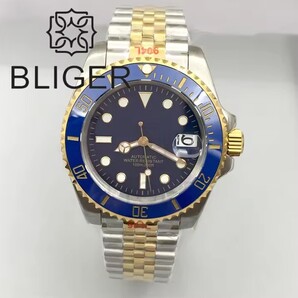 【新品未使用】 自動巻き 腕時計シルバーゴールドベゼルブルー文字盤ビジネスウォッチ防水 機械式 男性