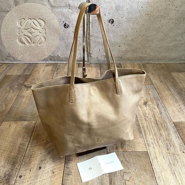 本物☆LOEWE ロエベ アナグラム ナッパレザー ミニトートバッグ ハンドバッグ ゴールド ビジネス 本革 バッグ オールド レディース メンズ