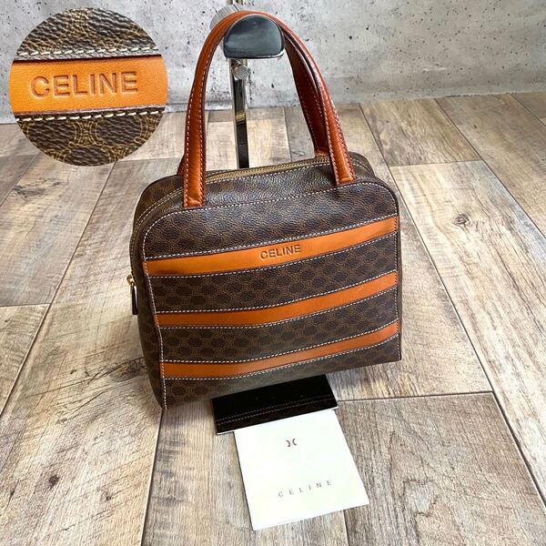 本物☆CELINE セリーヌ マカダム ロゴ ハンドバッグ ミニトートバッグ ブラウン レザー ビジネス バッグ オールド ヴィンテージ レディース