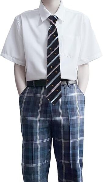 QOOLY 制服 男子 学生服 メンズ コスプレ 3点セット チェック 中学生 高校生 半袖シャツ ズボン ネクタイ スクール cosplay 仮装 入学式