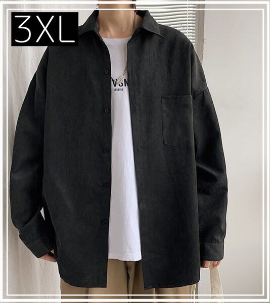 シャツ ボタンシャツ ボタン 長袖 メンズ トップス 3XL ブラック