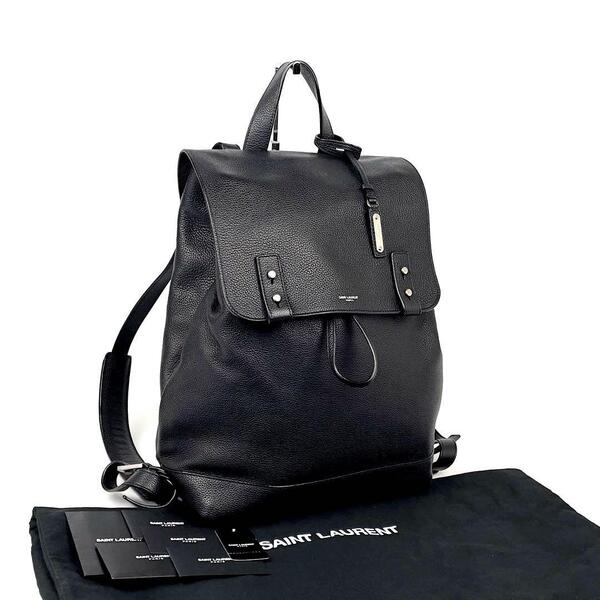 【極美品】SAINT LAURENT サンローラン リュック サックドジュール シルバー金具 巾着 バックパック レザー 黒色 ブラック 男女兼用 A4可