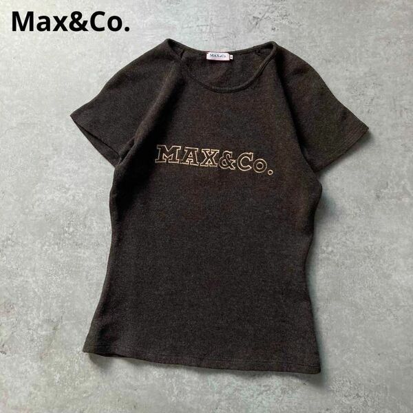 マックスマーラ マックスアンドコー 半袖ロゴ刺繍ニット プルオーバー ウール ブラウン Mサイズ Max&Co. MAXMARA