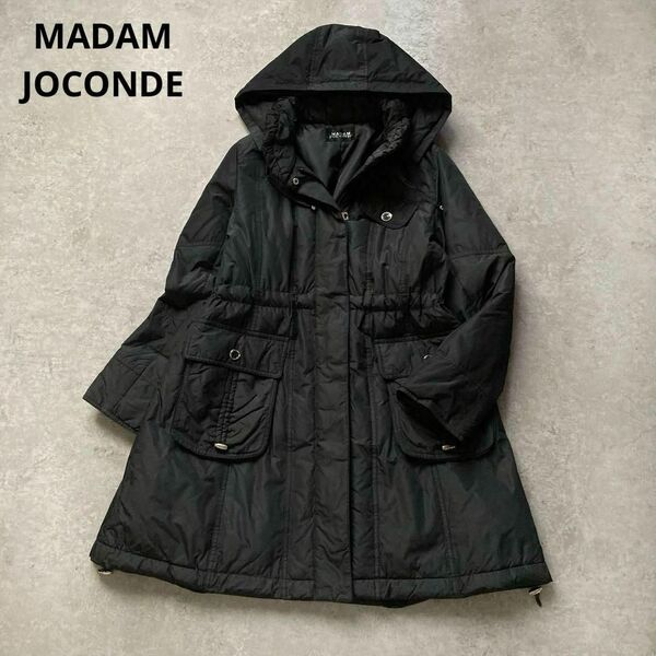 高級マダムジョコンダ ラピーヌ フード付きロングダウンコート ドローコード ブラック 黒 38サイズ MADAM JOCONDE