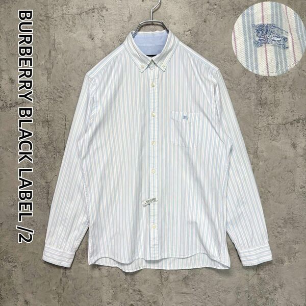 バーバリーブラックレーベル 長袖コットンシャツ ストライプ 胸ポケット付き ホース刺繍 2サイズ 三陽商会 BURBERRY BLACK LABEL