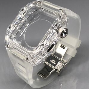zc クリア シルバー★アップルウォッチバンド ラバーベルト カバー Apple Watch ケース 49mm ウルトラ ultra メンズ レディース