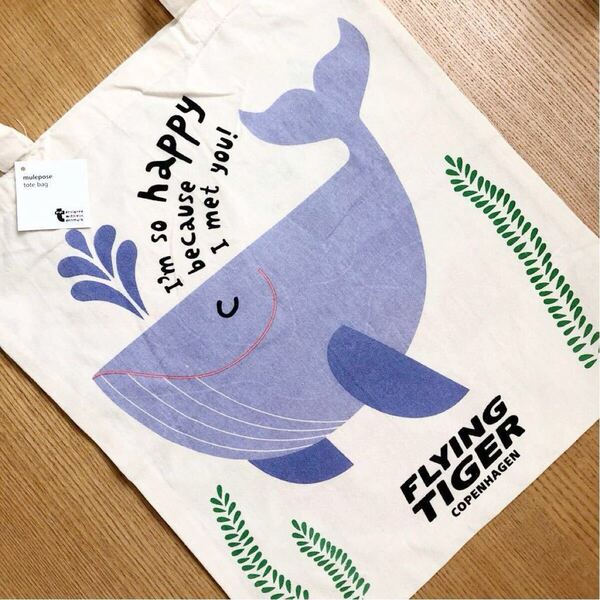 新品ショルダーFlying Tiger 東京都 お台場限定エコバッグ人魚クジラ★フライングタイガー ショップ袋ショッパー トートバッグ夏マーメイド